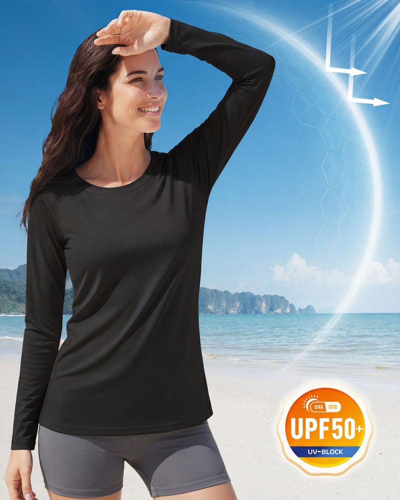 Boladeci Rash Guard for Women Black Long Sleeve Swim Shirts SPF UPF 50 Sun Protection Workout Tops Lightweight M - Image 3
